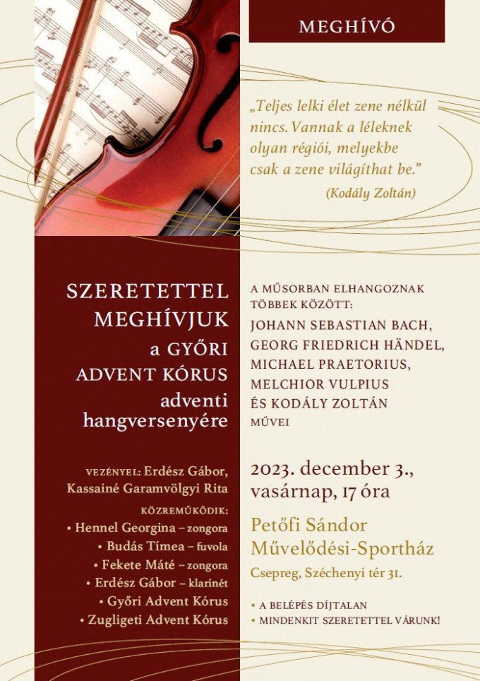 Csepregi hangverseny – 2023. december 3., vasárnap, 17 óra