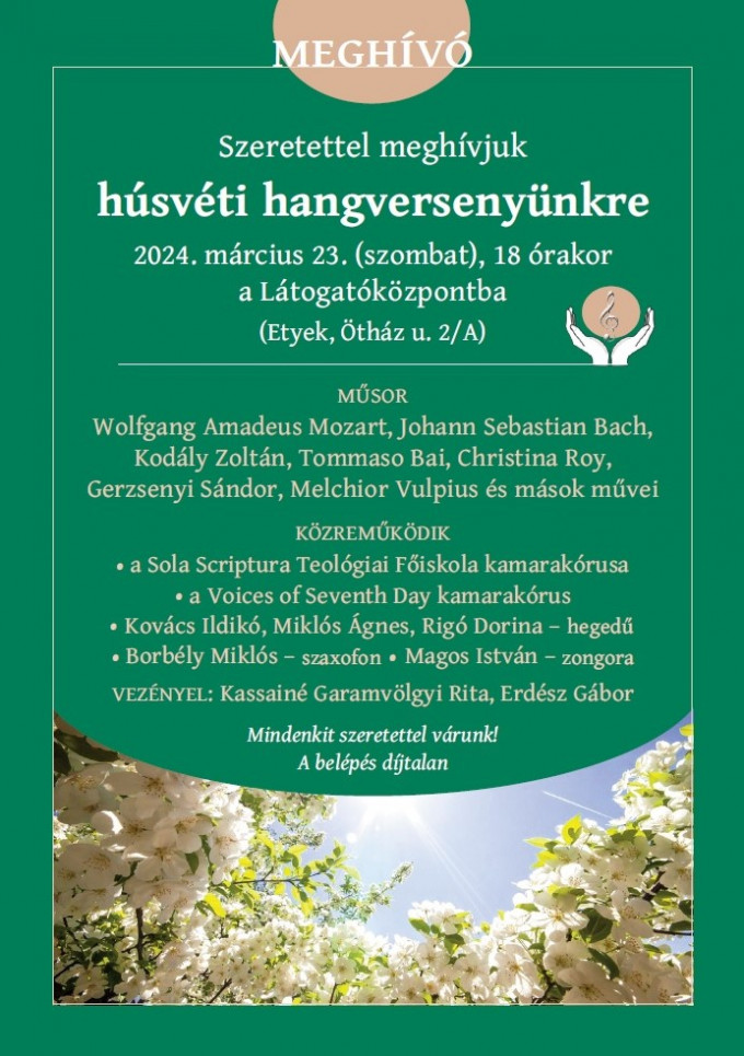 Egyházzenei hangverseny Etyeken – 2024. március 23., szombat, 18 óra