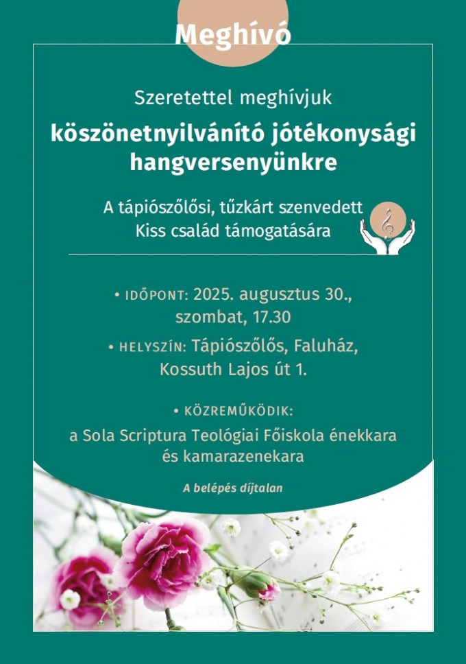 Köszönetnyilvánító jótékonysági hangverseny a tűzkárt szenvedett Kiss család támogatására