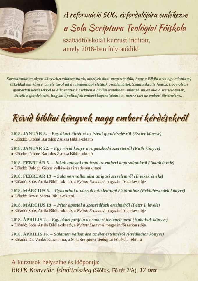 SSTF Szabadfőiskola (Siófok)
Rövid bibliai könyvek nagy emberi kérdésekről