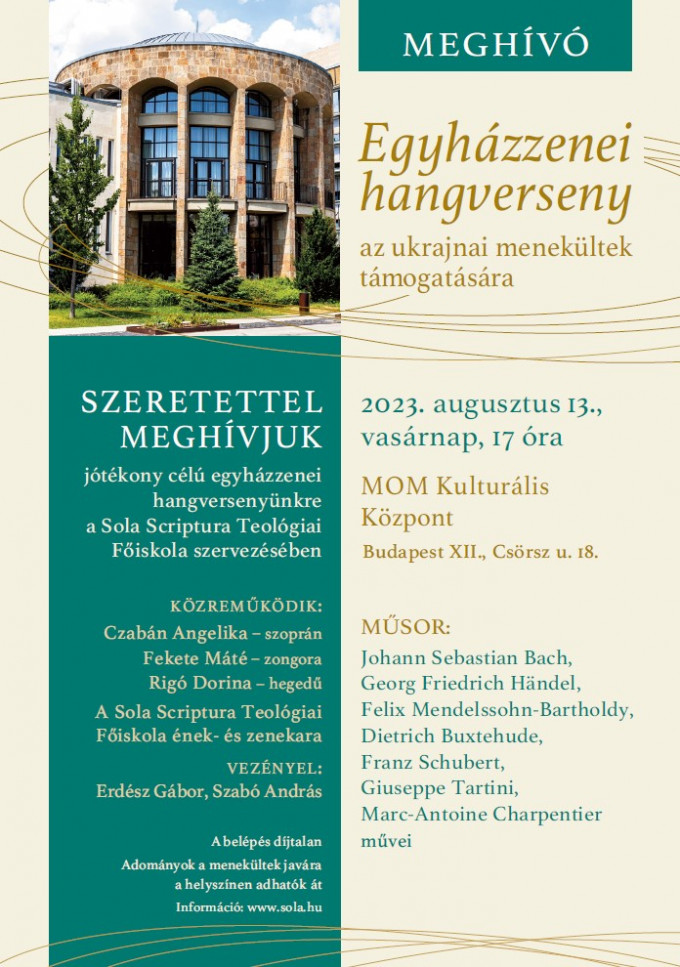 Budapest, MOM Kulturális Központ – Egyházzenei
hangverseny